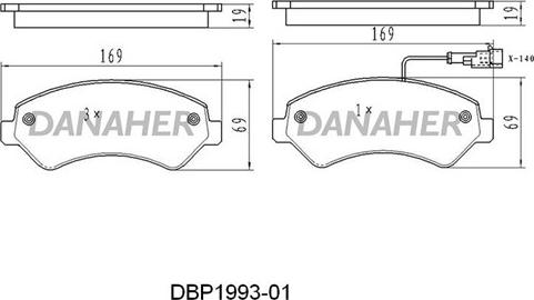 Danaher DBP1993-01 - Тормозные колодки, дисковые, комплект autosila-amz.com