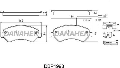 Danaher DBP1993 - Тормозные колодки, дисковые, комплект autosila-amz.com