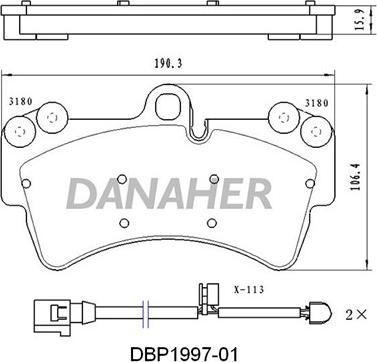 Danaher DBP1997-01 - Тормозные колодки, дисковые, комплект autosila-amz.com