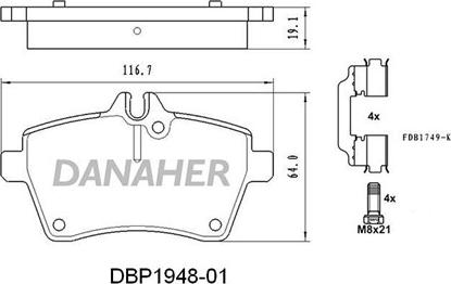 Danaher DBP1948-01 - Тормозные колодки, дисковые, комплект autosila-amz.com