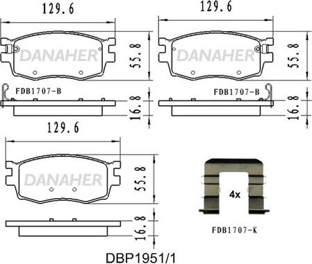 Danaher DBP1951/1 - Тормозные колодки, дисковые, комплект autosila-amz.com