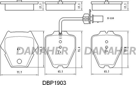 Danaher DBP1903 - Тормозные колодки, дисковые, комплект autosila-amz.com