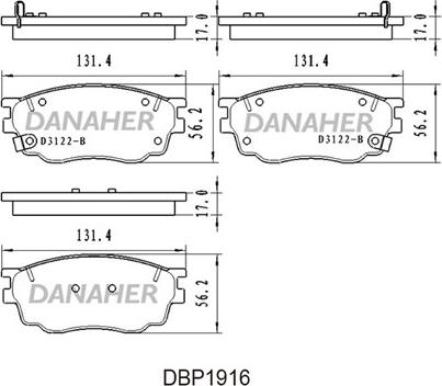 Danaher DBP1916 - Тормозные колодки, дисковые, комплект autosila-amz.com