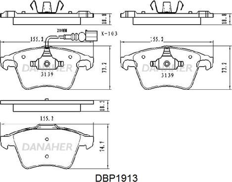 Danaher DBP1913 - Тормозные колодки, дисковые, комплект autosila-amz.com