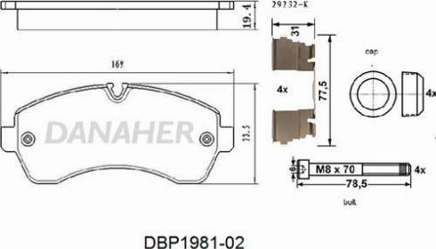 Danaher DBP1981-02 - Тормозные колодки, дисковые, комплект autosila-amz.com
