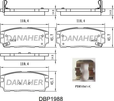 Danaher DBP1988 - Тормозные колодки, дисковые, комплект autosila-amz.com