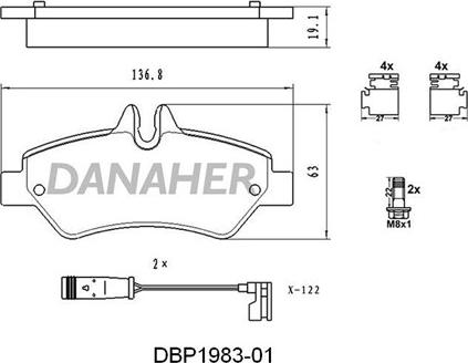 Danaher DBP1983-01 - Тормозные колодки, дисковые, комплект autosila-amz.com
