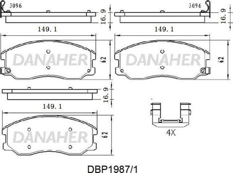 Danaher DBP1987/1 - Тормозные колодки, дисковые, комплект autosila-amz.com