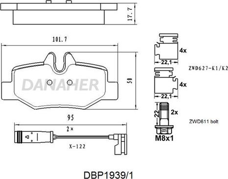 Danaher DBP1939/1 - Тормозные колодки, дисковые, комплект autosila-amz.com