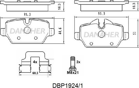 Danaher DBP1924/1 - Тормозные колодки, дисковые, комплект autosila-amz.com