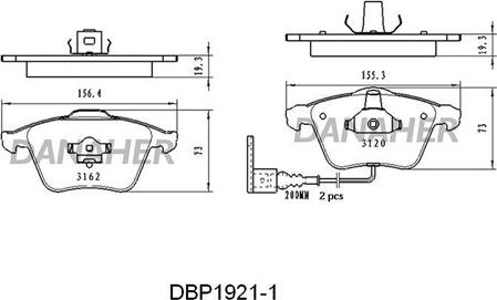 Danaher DBP1921/1 - Тормозные колодки, дисковые, комплект autosila-amz.com