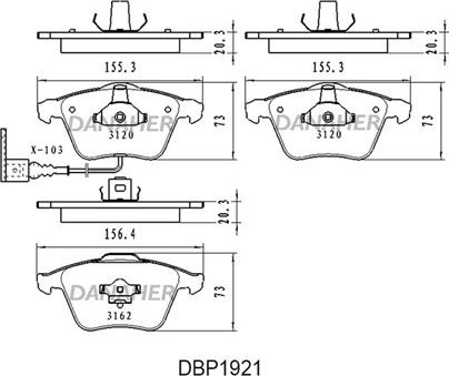 Danaher DBP1921 - Тормозные колодки, дисковые, комплект autosila-amz.com