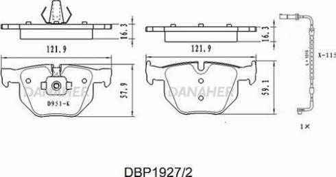 Danaher DBP1927/2 - Тормозные колодки, дисковые, комплект autosila-amz.com