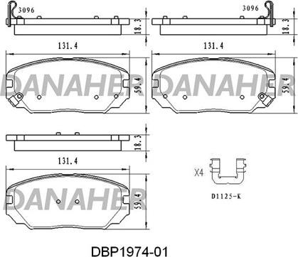 Danaher DBP1974-01 - Тормозные колодки, дисковые, комплект autosila-amz.com