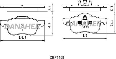 Danaher DBP1458 - Тормозные колодки, дисковые, комплект autosila-amz.com