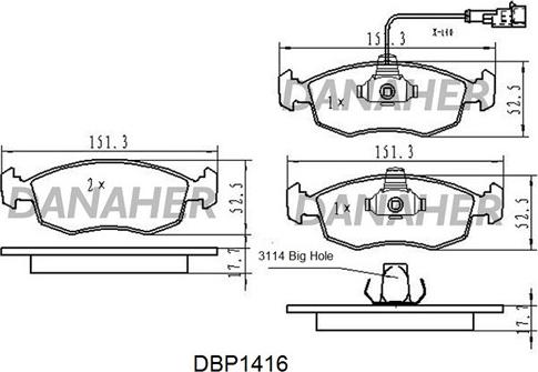 Danaher DBP1416 - Тормозные колодки, дисковые, комплект autosila-amz.com