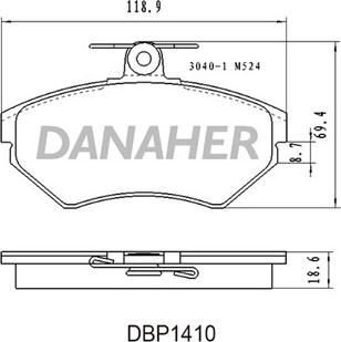 Danaher DBP1410 - Тормозные колодки, дисковые, комплект autosila-amz.com