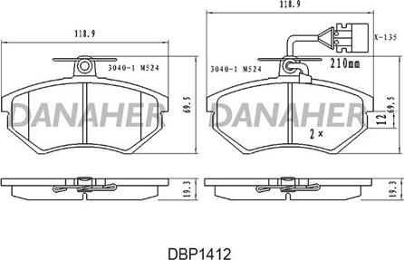 Danaher DBP1412 - Тормозные колодки, дисковые, комплект autosila-amz.com
