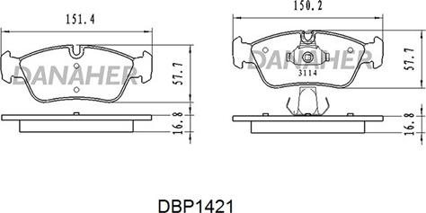 Danaher DBP1421 - Тормозные колодки, дисковые, комплект autosila-amz.com