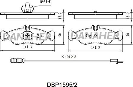 Danaher DBP1595/2 - Тормозные колодки, дисковые, комплект autosila-amz.com