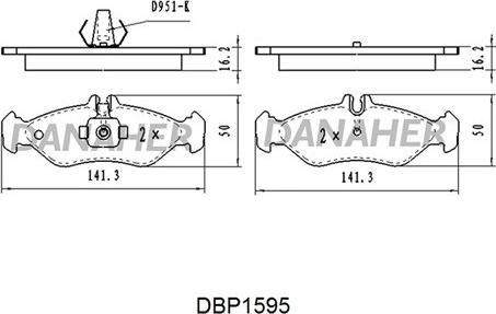 Danaher DBP1595 - Тормозные колодки, дисковые, комплект autosila-amz.com