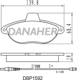Danaher DBP1592 - Тормозные колодки, дисковые, комплект autosila-amz.com