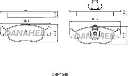 Danaher DBP1549 - Тормозные колодки, дисковые, комплект autosila-amz.com