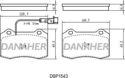 Danaher DBP1543 - Тормозные колодки, дисковые, комплект autosila-amz.com