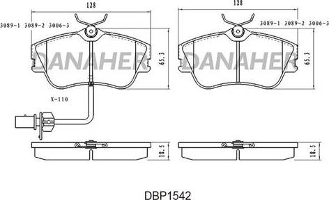 Danaher DBP1542 - Тормозные колодки, дисковые, комплект autosila-amz.com