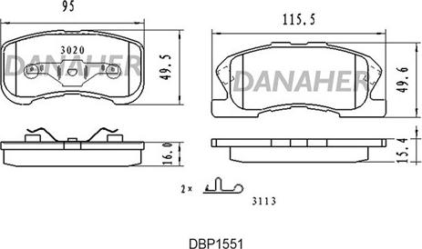 Danaher DBP155/1 - Тормозные колодки, дисковые, комплект autosila-amz.com