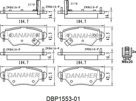 Danaher DBP1553-01 - Тормозные колодки, дисковые, комплект autosila-amz.com