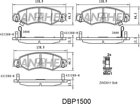 Danaher DBP1500 - Тормозные колодки, дисковые, комплект autosila-amz.com