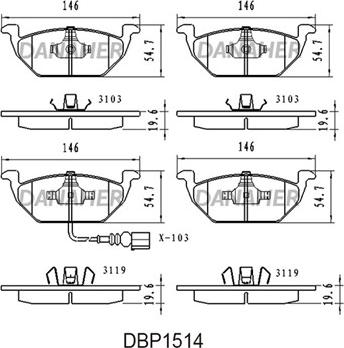 Danaher DBP1514 - Тормозные колодки, дисковые, комплект autosila-amz.com