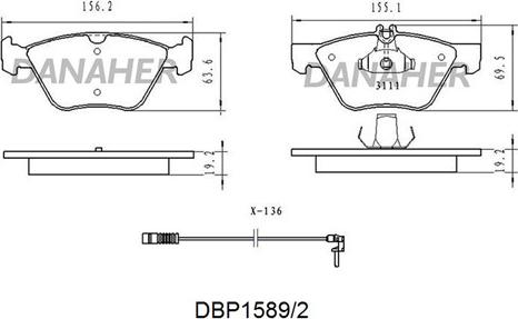 Danaher DBP1589/2 - Тормозные колодки, дисковые, комплект autosila-amz.com