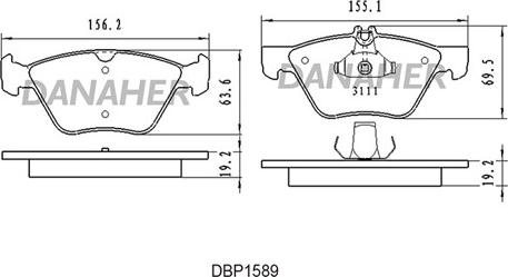 Danaher DBP1589 - Тормозные колодки, дисковые, комплект autosila-amz.com