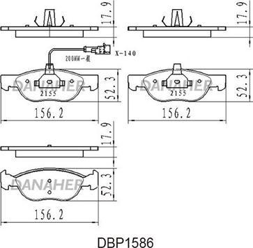 Danaher DBP1586 - Тормозные колодки, дисковые, комплект autosila-amz.com