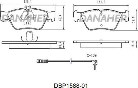 Danaher DBP1588-01 - Тормозные колодки, дисковые, комплект autosila-amz.com