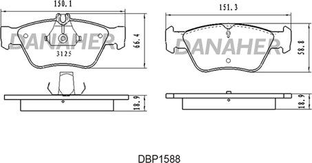 Danaher DBP1588 - Тормозные колодки, дисковые, комплект autosila-amz.com