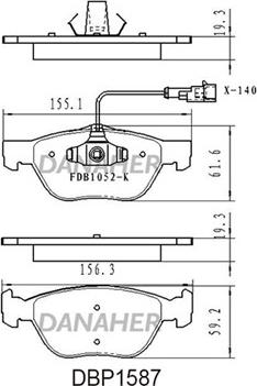 Danaher DBP1587 - Тормозные колодки, дисковые, комплект autosila-amz.com