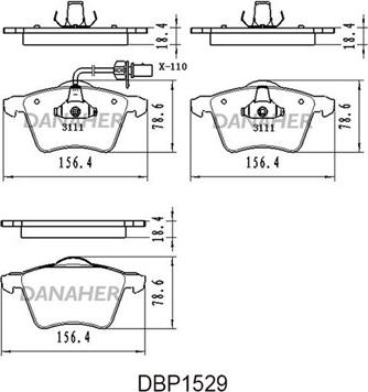 Danaher DBP1529 - Тормозные колодки, дисковые, комплект autosila-amz.com