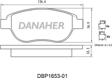 Danaher DBP1653-01 - Тормозные колодки, дисковые, комплект autosila-amz.com