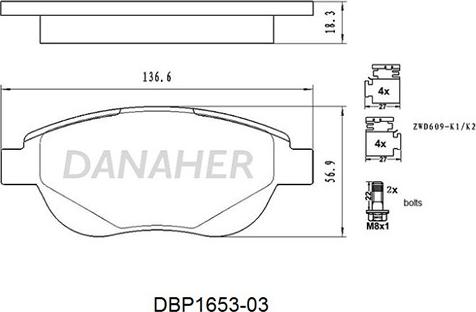 Danaher DBP1653-03 - Тормозные колодки, дисковые, комплект autosila-amz.com