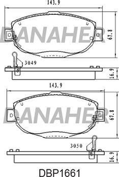 Danaher DBP1661 - Тормозные колодки, дисковые, комплект autosila-amz.com