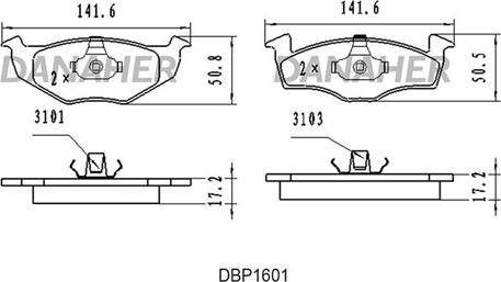 Danaher DBP1601 - Тормозные колодки, дисковые, комплект autosila-amz.com