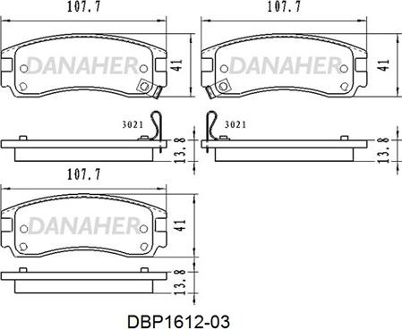 Danaher DBP1612-03 - Тормозные колодки, дисковые, комплект autosila-amz.com