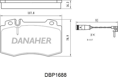 Danaher DBP1688 - Тормозные колодки, дисковые, комплект autosila-amz.com
