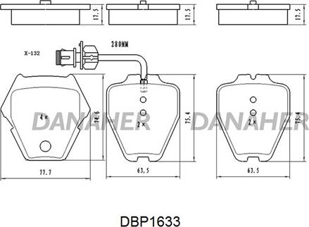 Danaher DBP1633 - Тормозные колодки, дисковые, комплект autosila-amz.com