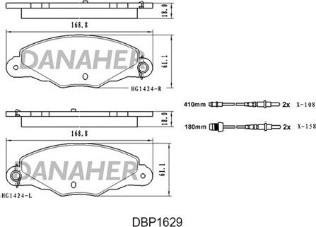 Danaher DBP1629 - Тормозные колодки, дисковые, комплект autosila-amz.com