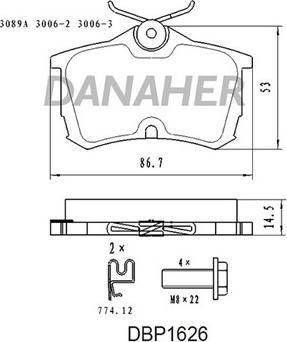 Danaher DBP1626 - Тормозные колодки, дисковые, комплект autosila-amz.com