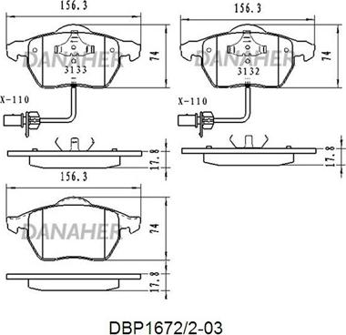Danaher DBP1672/2-03 - Тормозные колодки, дисковые, комплект autosila-amz.com